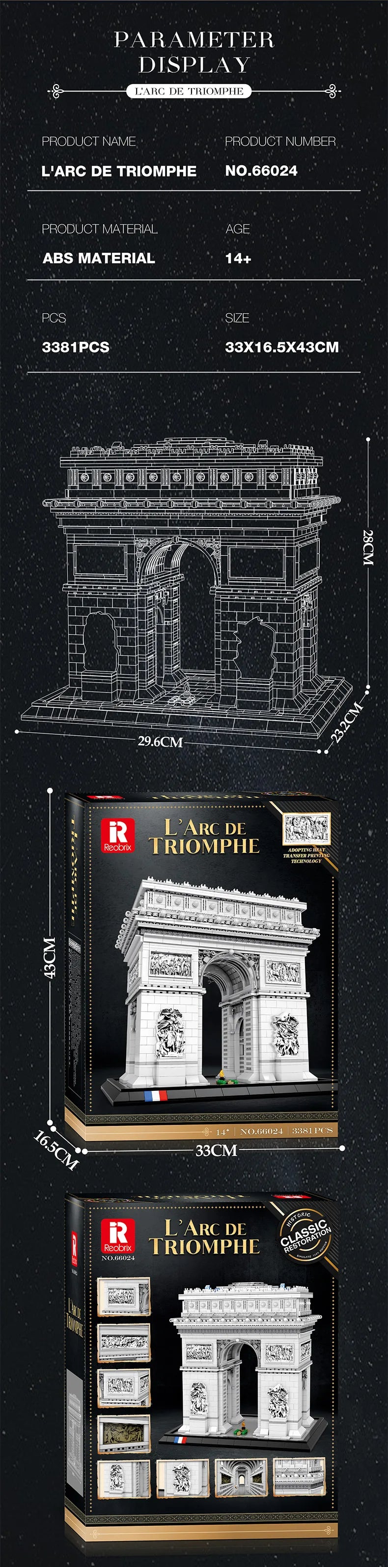 3381 Uds. Modelo de arco de triunfo, bloques de construcción, punto de París