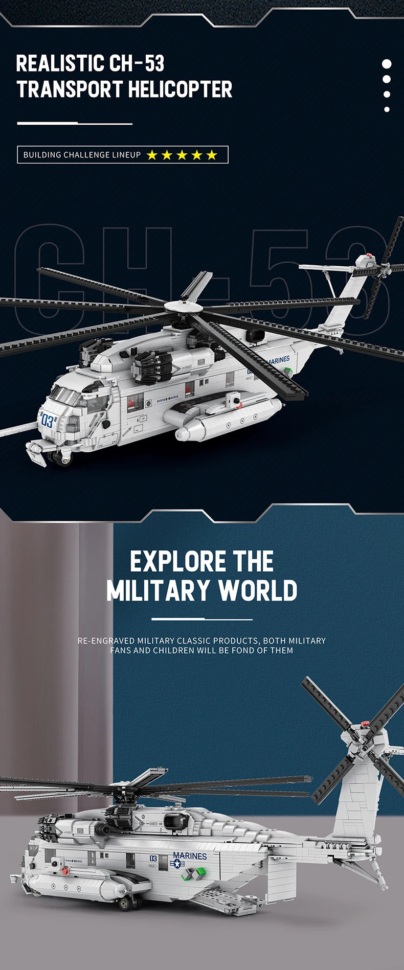 2193 Piezas, Bloques de Construcción del Helicóptero de Transporte CH-53E Sea Stallion, Modelo Militar