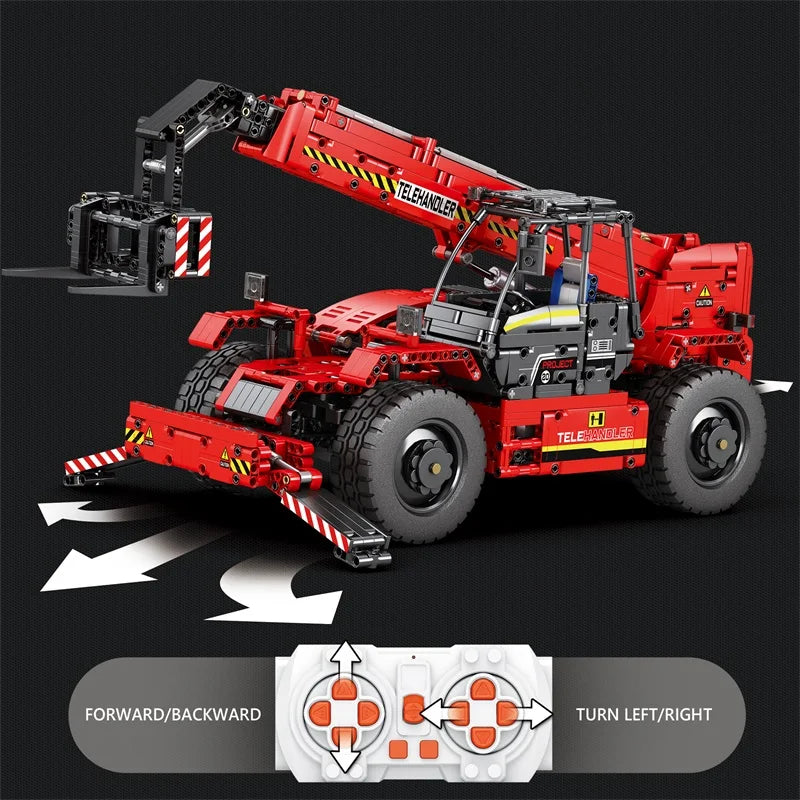 Bloques de construcción de carretilla elevadora telescópica para niños, vehículo de ingeniería urbana, modelo de coche de Control remoto