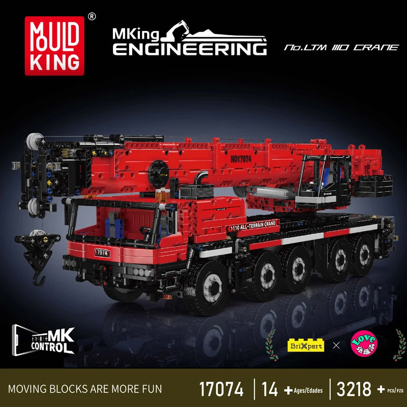 Mould King 17073 17074 coche técnico de juguete Control remoto LTM 1110 grúa montaje de bloques de construcción