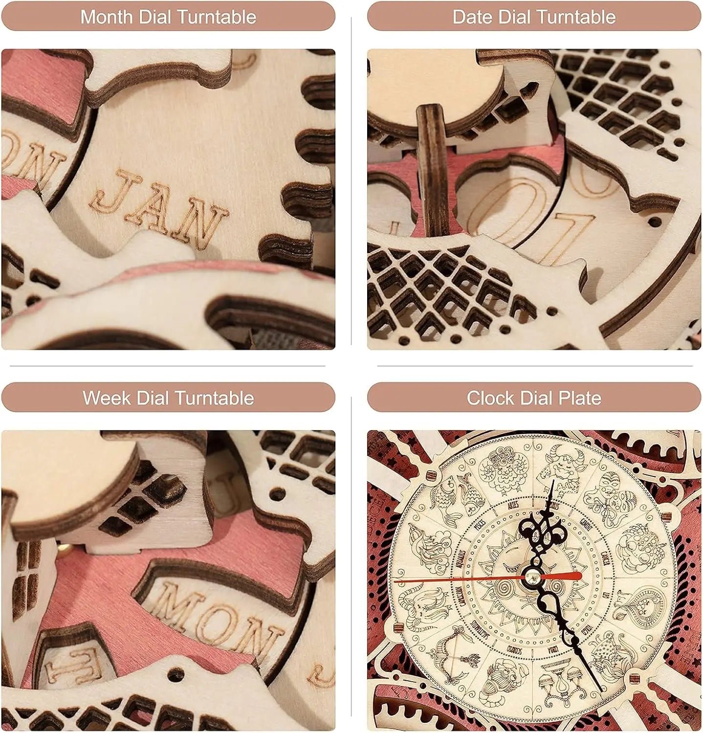 Robotime Reloj de pared Rompecabezas de madera 3D Juego de madera Kits de construcción mecánica Juego de rompecabezas de madera Regalo para niños El mejor regalo de Navidad