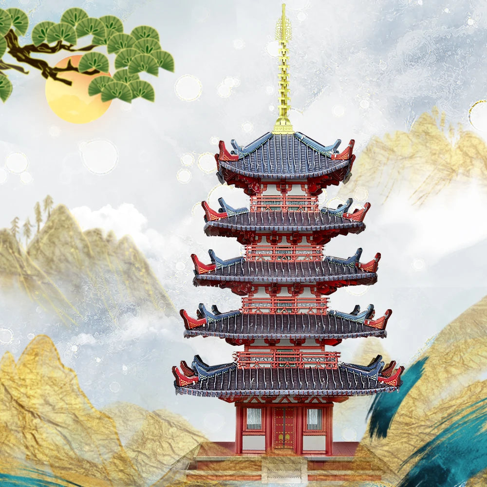 Piececool-rompecabezas 3D de Metal juego de Pagoda de cinco pisos, juguete de construcción