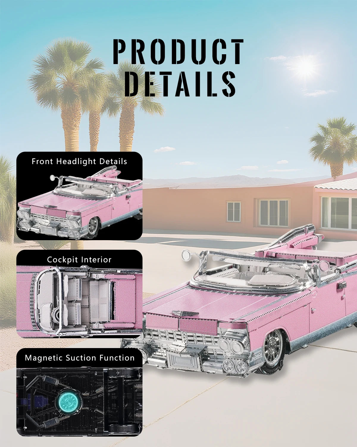Piececool Kits de modelos de metal 3d Imán de nevera Cabriolet rosa clásico