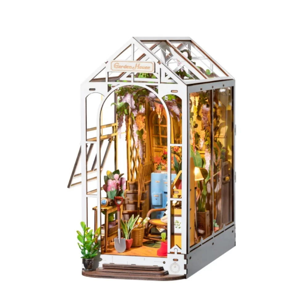 Kit de Modelo de Casa de Muñecas DIY Rolife Gardenhouse Book Nook con Luz LED, Rompecabezas de Madera para Decoración de Estanterías - TGB06