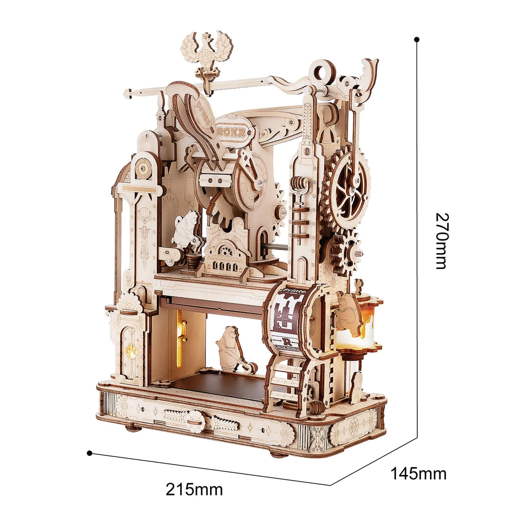 Robotime rokr Kits de modelos de rompecabezas de madera 3D Prensa de impresión clásica Engranajes mecánicos para adultos