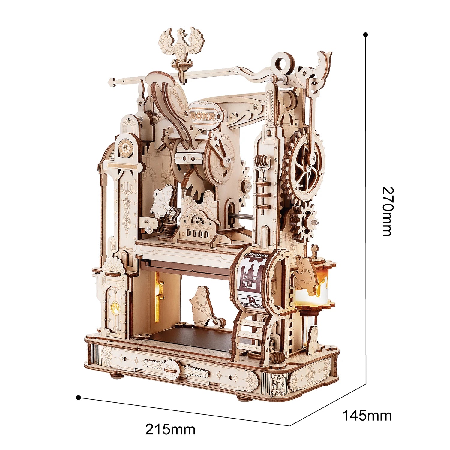 Robotime rokr Kits de modelos de rompecabezas de madera 3D Prensa de impresión clásica Engranajes mecánicos para adultos