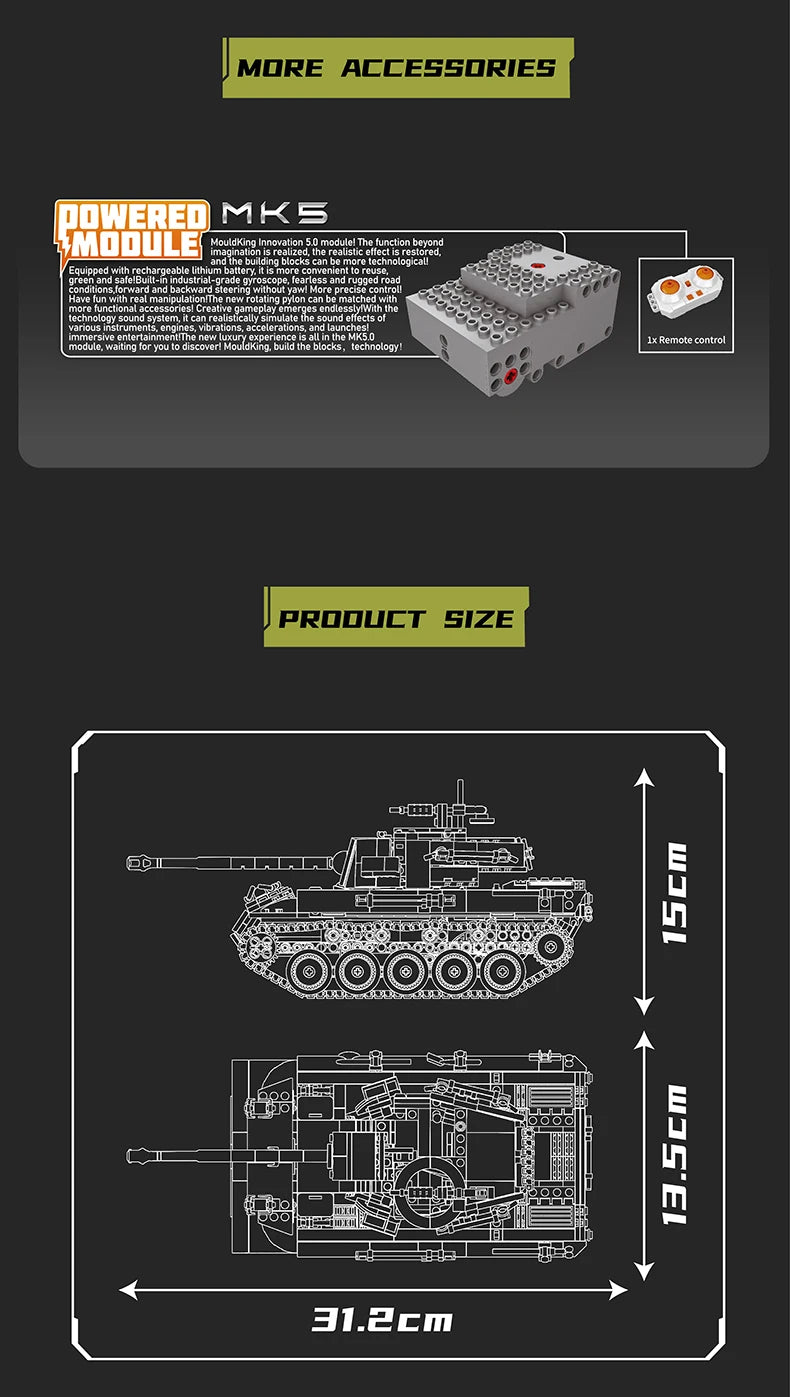 Mould King-tanque militar M18 Hellcat 20032, bloques de construcción, Control remoto, montaje de modelo