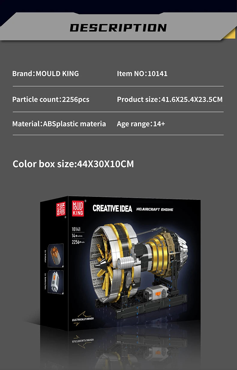 Mould King 10141-bloques de construcción de automóviles técnicos, conjunto de modelo de Motor de avión motorizado