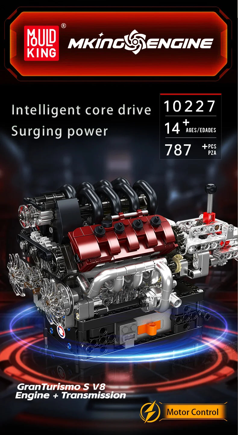 Mould King 10227 juguetes técnicos de motor de coche, motor motorizado V8