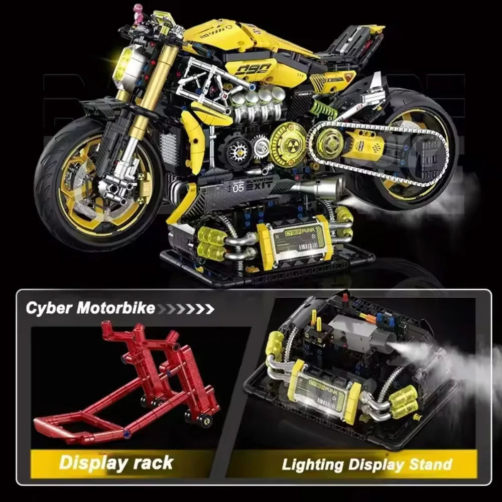 Bloques de Construcción de Motocicleta de Anime Cyberpunk, Modelo Técnico, Escala 1:5, Juego de Ladrillos MOC