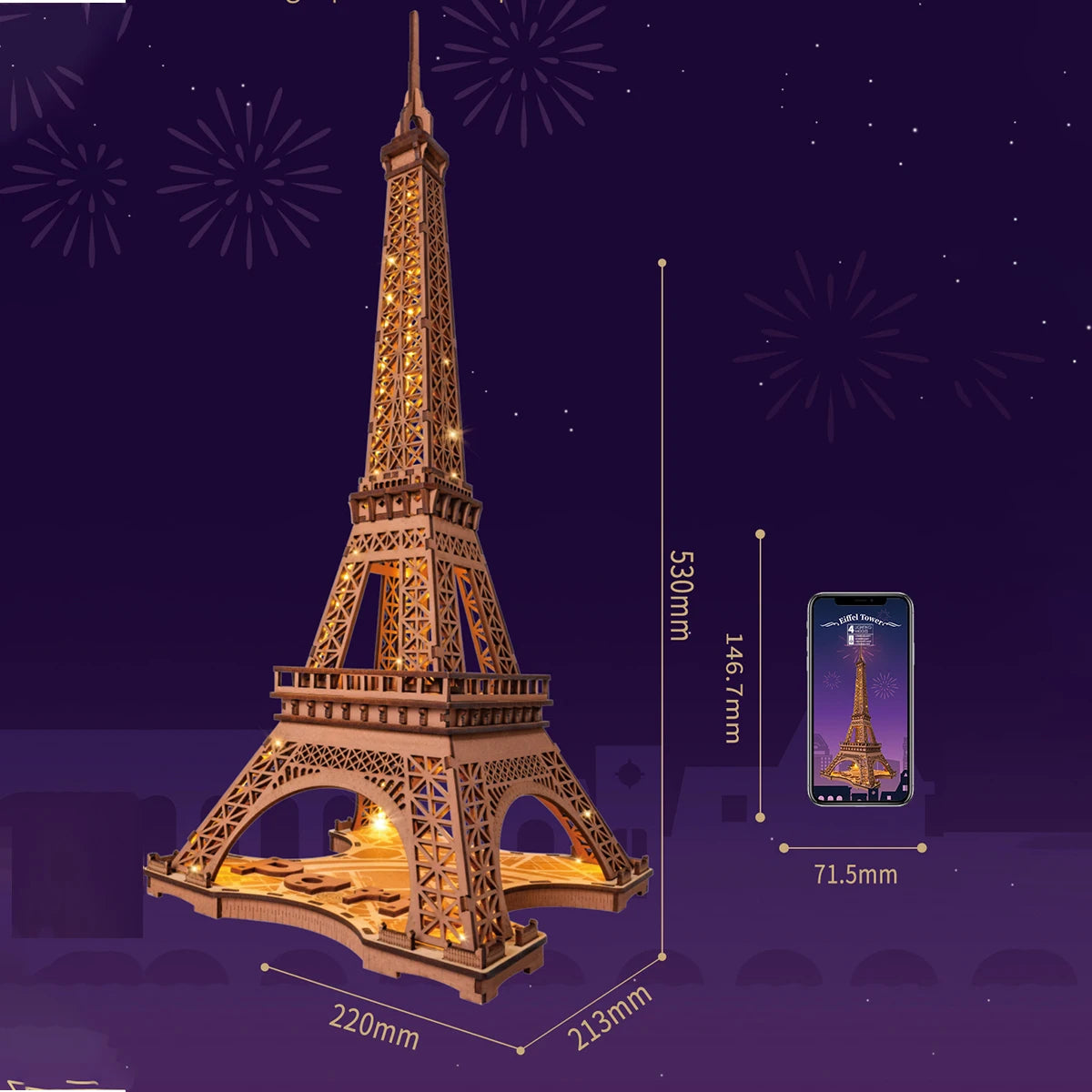 Robotime-Juego de rompecabezas de madera 3D, noche de la Torre Eiffel, modelos 1:638 para niños y adultos, Kits de manualidades DIY, regalo DIY con luz