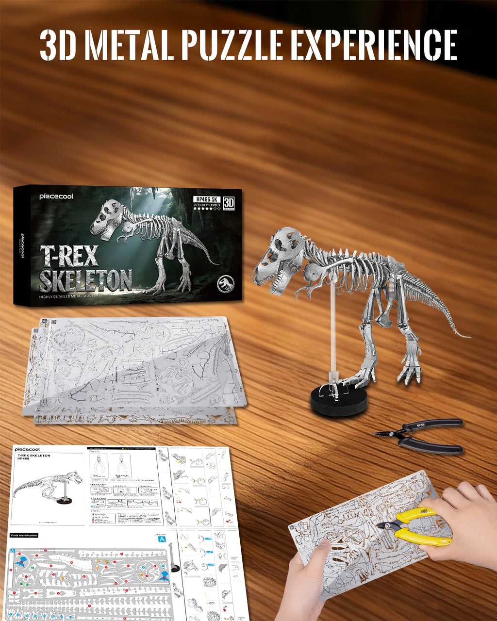 Piececool - Rompecabezas Metálicos 3D, Modelo de Esqueleto de T-Rex