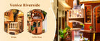 Kits Robotime Book Nook, Venecia Romántica con Luces LED, Rompecabezas 3D de Madera, Sujetalibros, Casa en Miniatura para Adultos