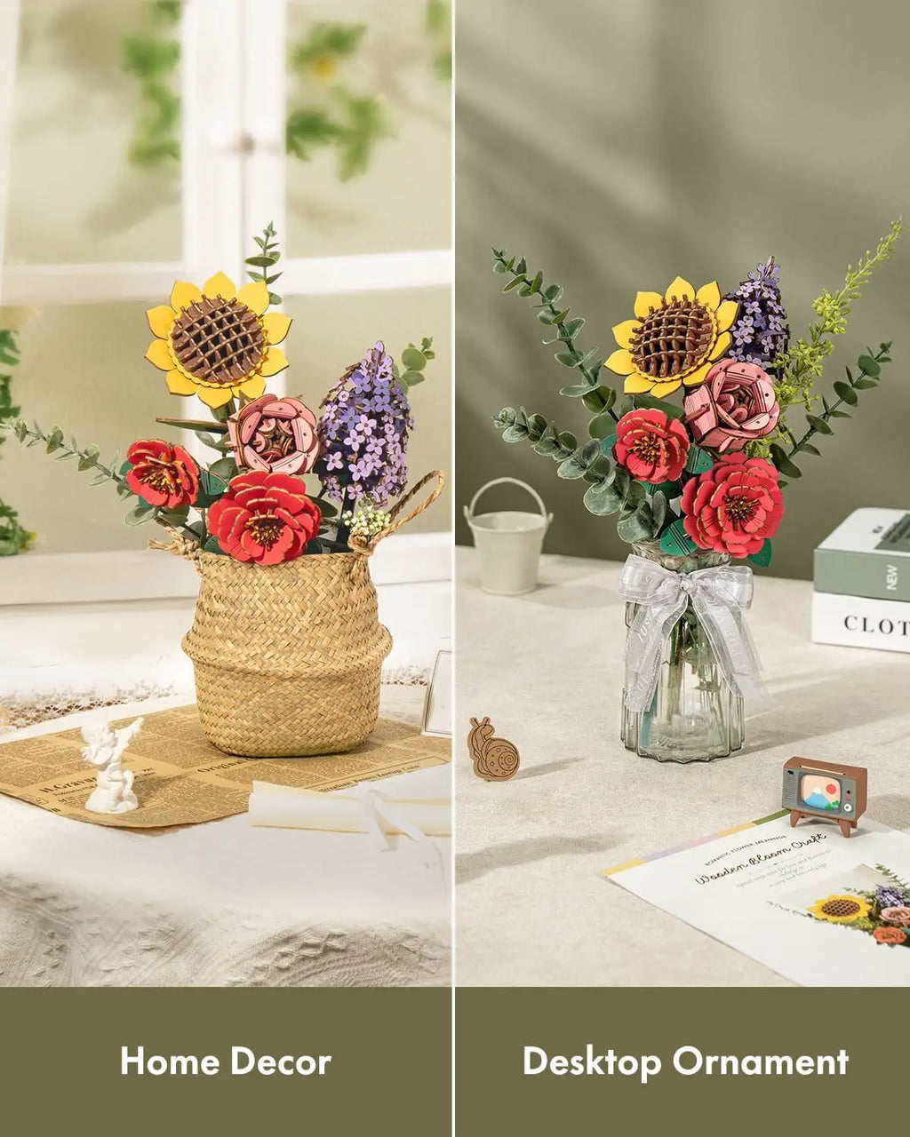 Robotime Rowood Ramo de flores de madera Rompecabezas de madera 3D Kits de manualidades de madera para adultos Decoración del hogar