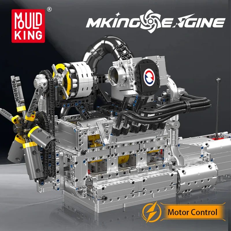 Mould King 10214, juguetes técnicos para motor de coche, motor de pistón rotativo motorizado