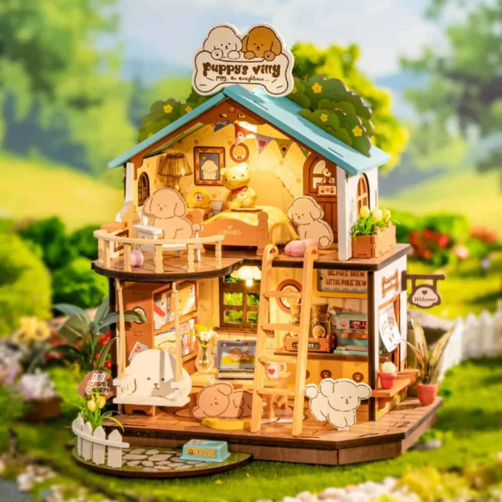 Robotime Rolife Kit de casa de muñecas en miniatura DIY, Villa acogedora para cachorros Rolife, regalo increíble para niños, casa en miniatura DIY para adultos