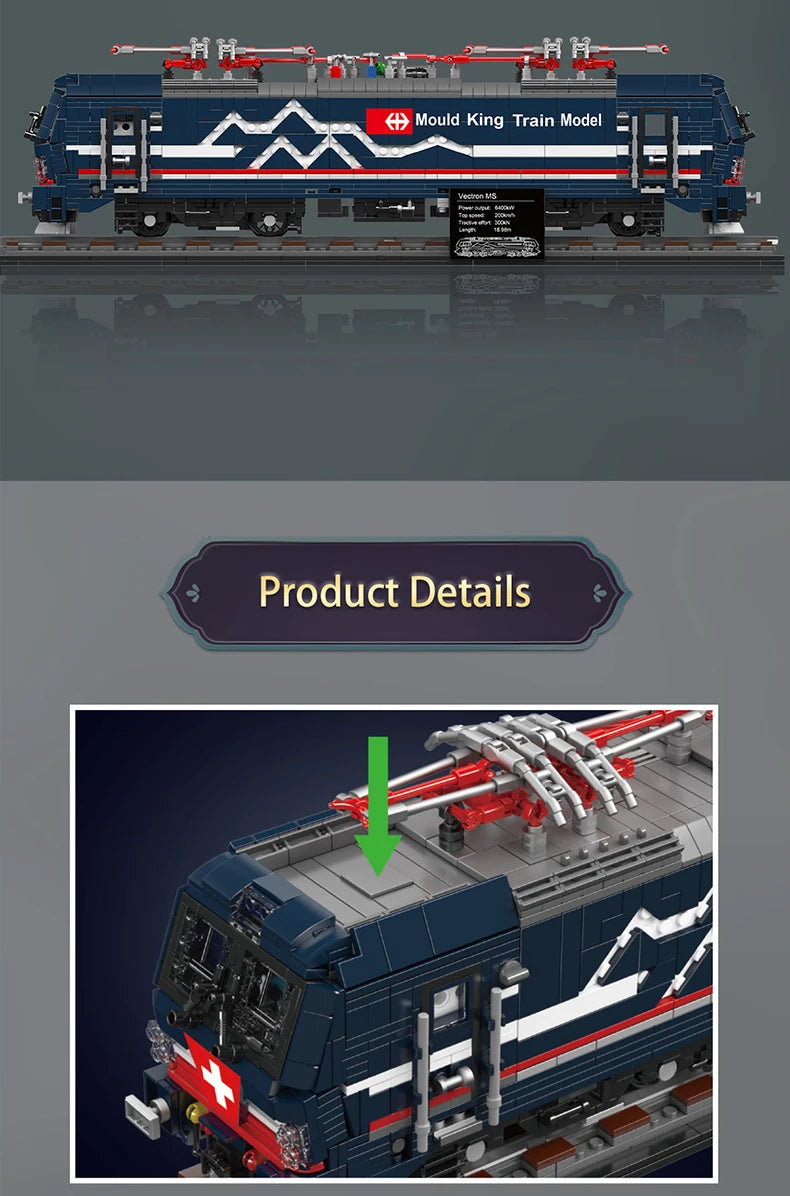 Mould King 12045 Tren técnico de juguete, tren motorizado Vectron MS, bloque de construcción, locomotora RC