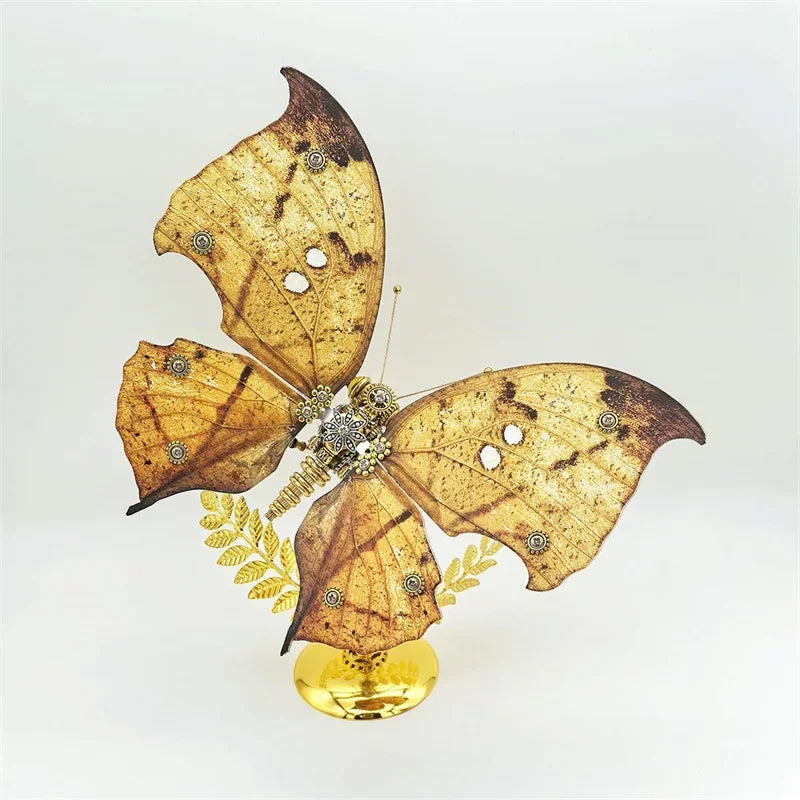 Kit de modelo de rompecabezas de Metal 3D con mariposa y hoja muerta Steampunk