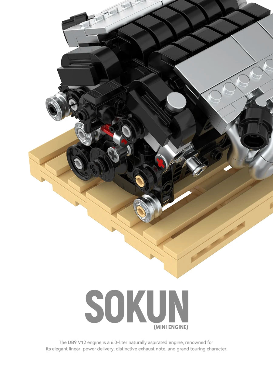375 Piezas de Bloques de Construcción de Motor DB9V12 PB8869C, Superauto Técnico SOKUN