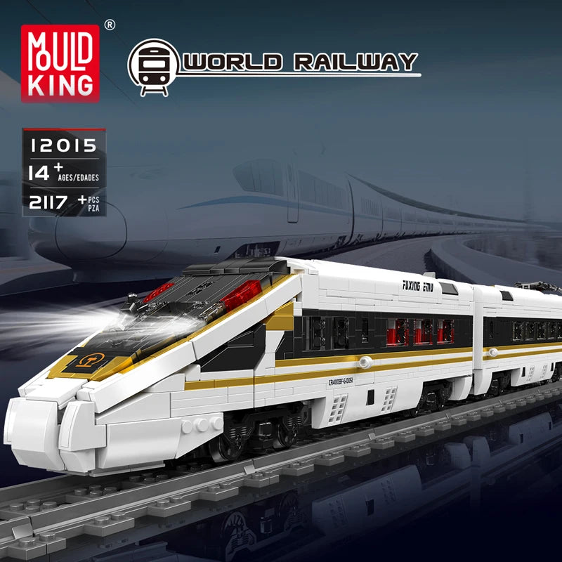 Mould King 12015 Tren técnico de juguete, locomotora RC Fuxing EMU