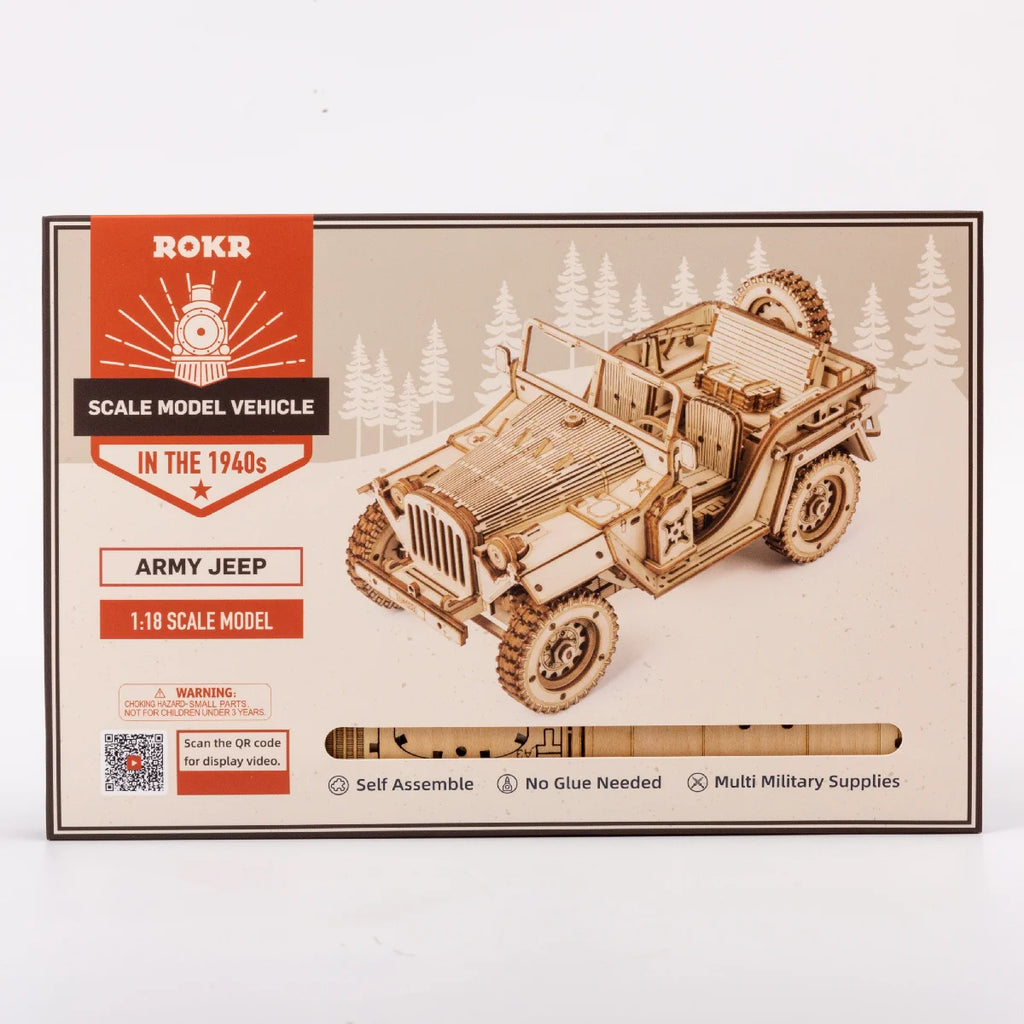 Robotime Rokr coche clásico 3D rompecabezas de madera tren ejército Jeep camión pesado coche Vintage escala 1:15 Kits de construcción de modelos para niños