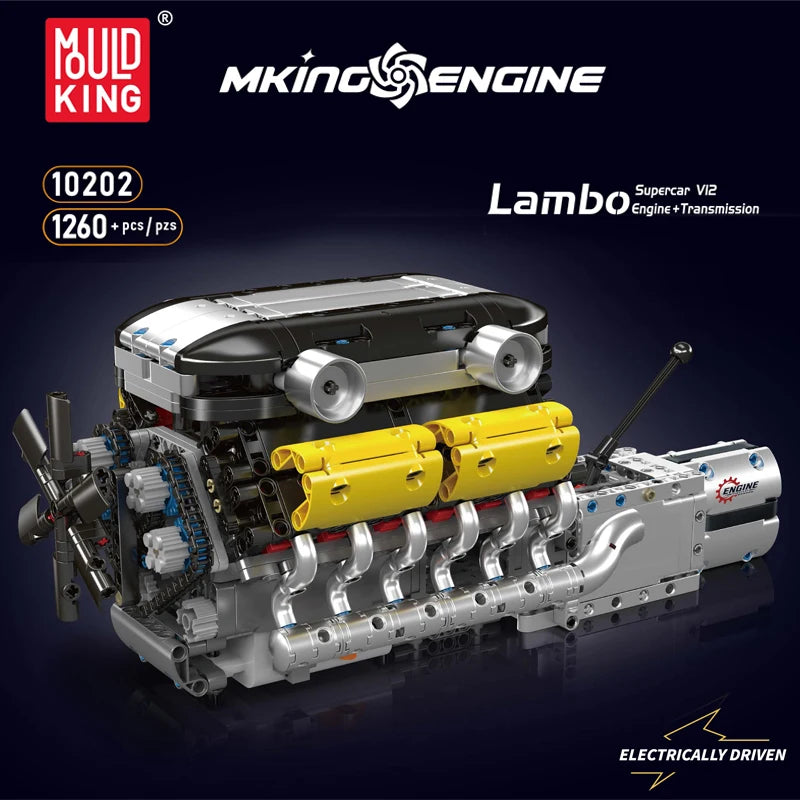 Mould King 10202 juguetes de motor de coche técnico el supercoche motorizado V12 + bloques de construcción de transmisión