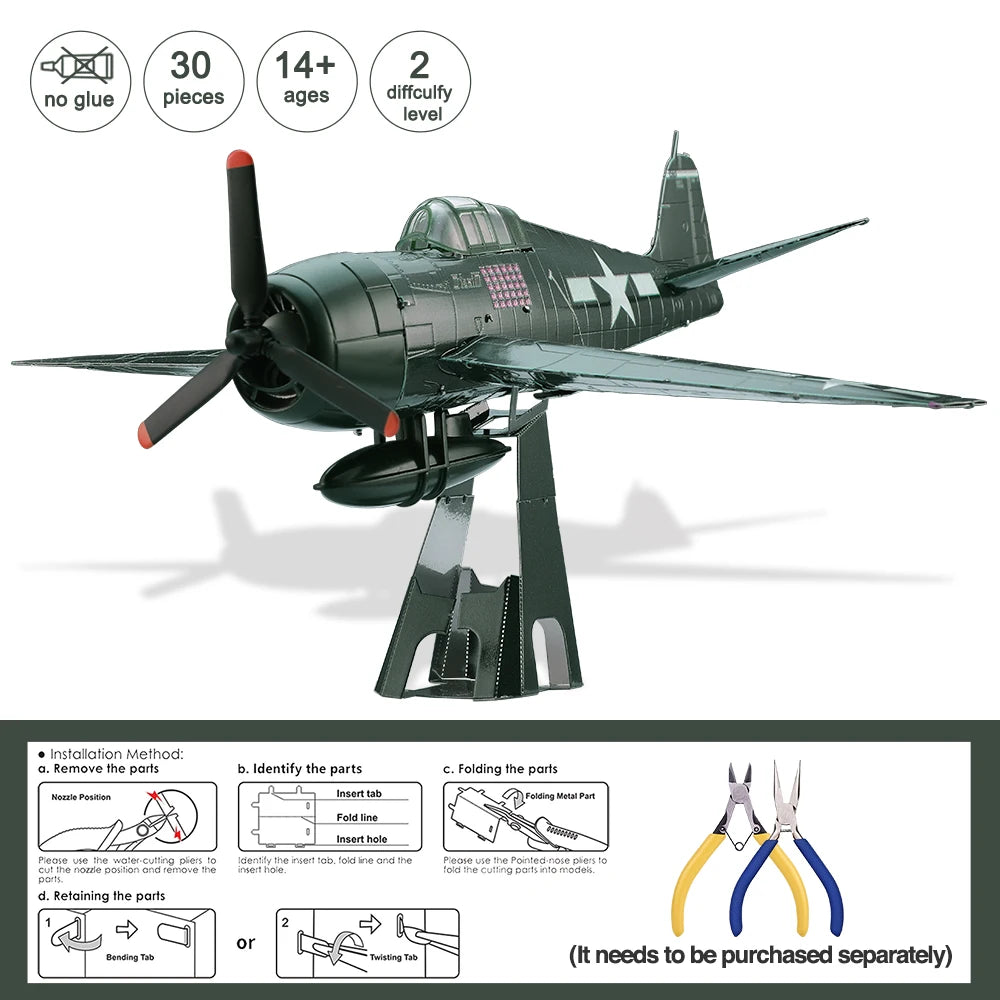 Piececool-rompecabezas de Metal 3D  rompecabezas de GRUMMAN F6F HELLCAT, Kits de modelos juguete DIY, rompecabezas