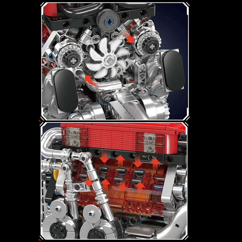 Mould King 10163 juguetes de motor técnico el supercoche BGT con motor rojo W16