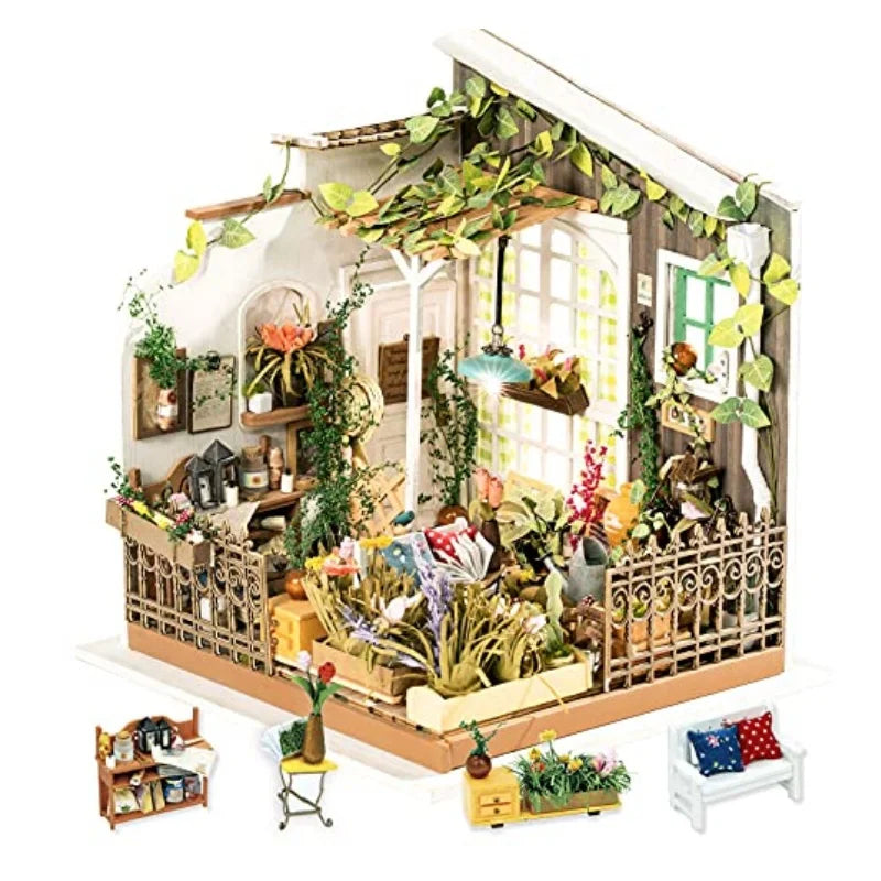 Robotime-jardín de Miller en miniatura para niños, casa de muñecas de madera con muebles, juguetes para niños, los mejores regalos para niñas
