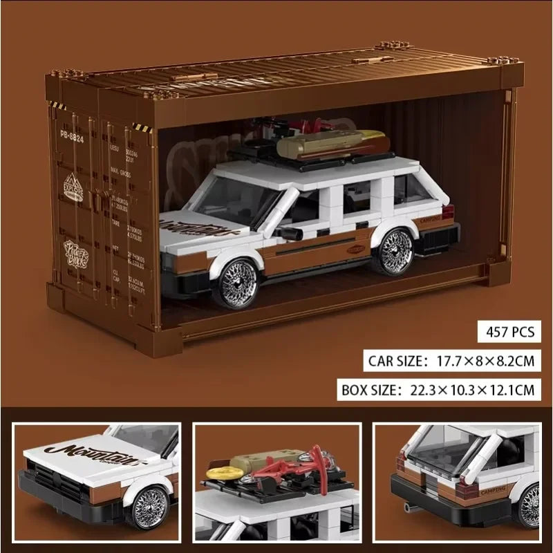 Bloques de construcción MOC Retro para camper, 457 Uds., con caja de exhibición de carro