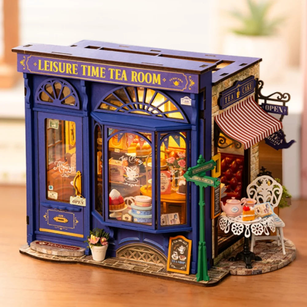 Robotime Rolife tiempo libre salón de té DIY Kit de casa de muñecas en miniatura manualidades pasatiempos increíble regalo para mujeres niños DG171