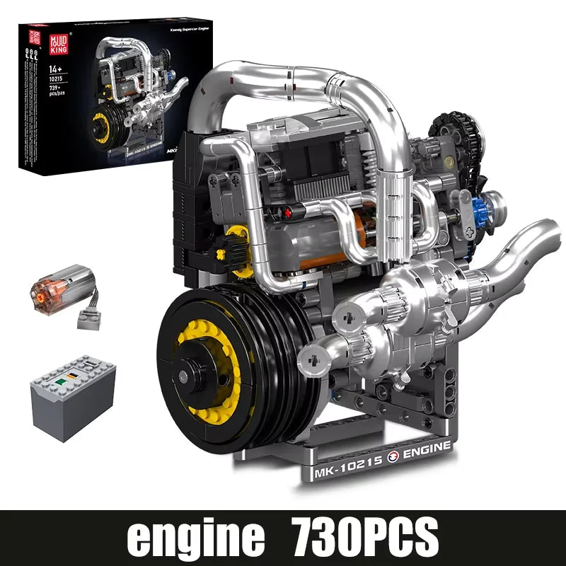 Mould King 10215  motor de coche, conjunto de bloques de construcción de motor de supercoche motorizado