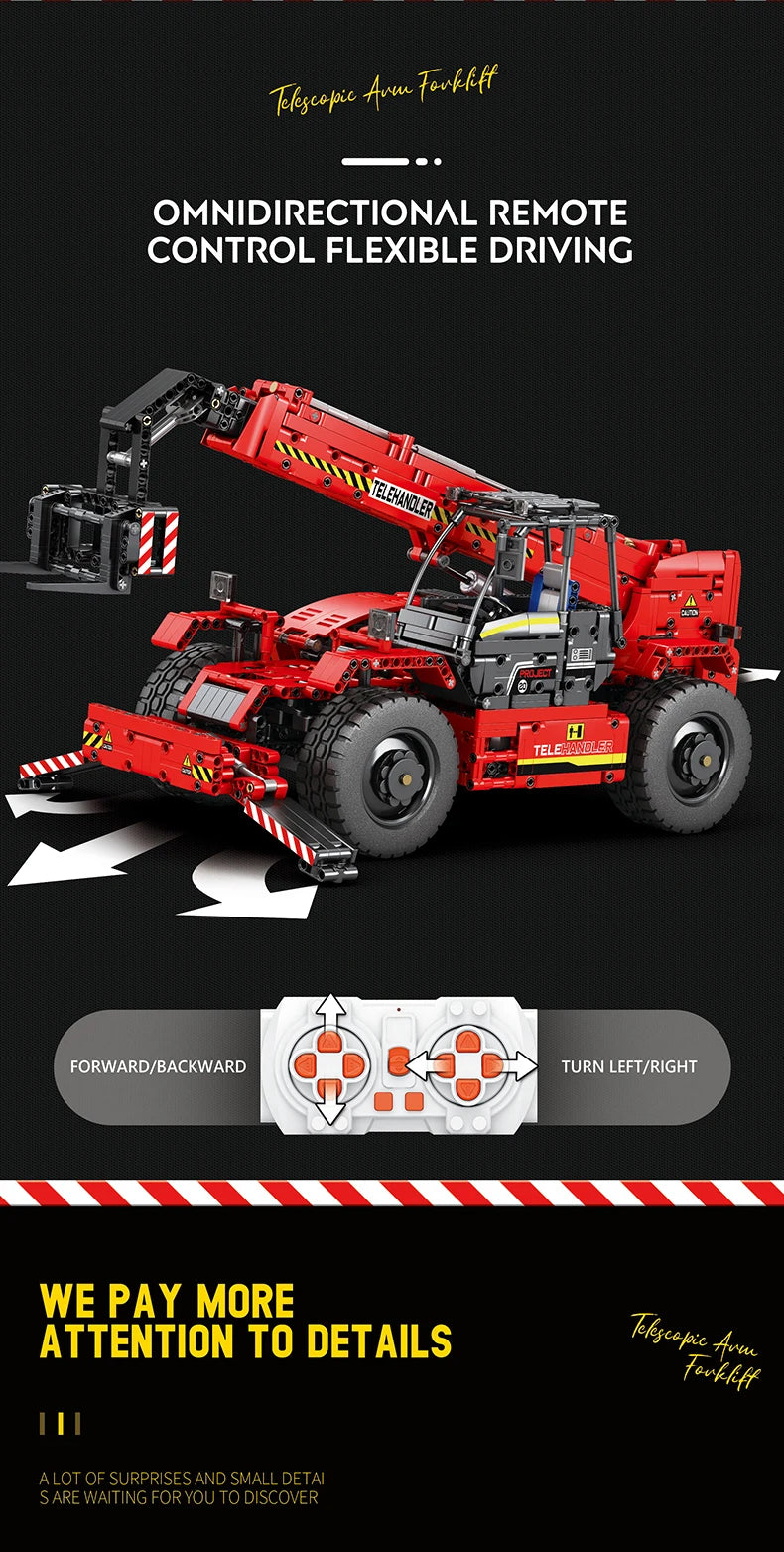 Bloques de construcción de carretilla elevadora telescópica para niños, vehículo de ingeniería urbana, modelo de coche de Control remoto