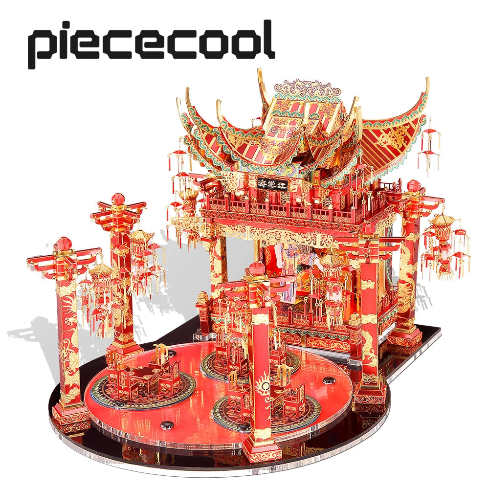 Piececool-rompecabezas de Metal 3D para adultos, modelo de teatro Crabapple rojo