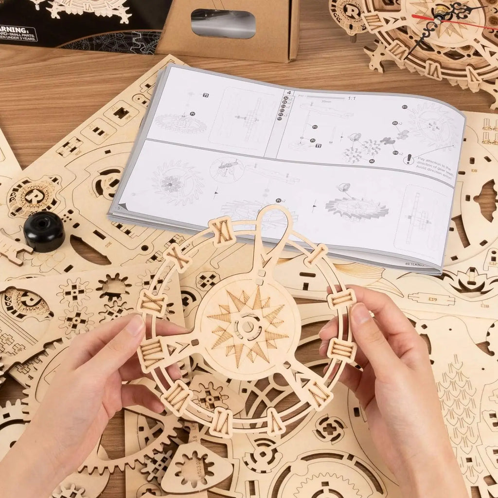 Robotime: rompecabezas 3D de madera con forma de reloj de búho, juego de construcción, juguetes