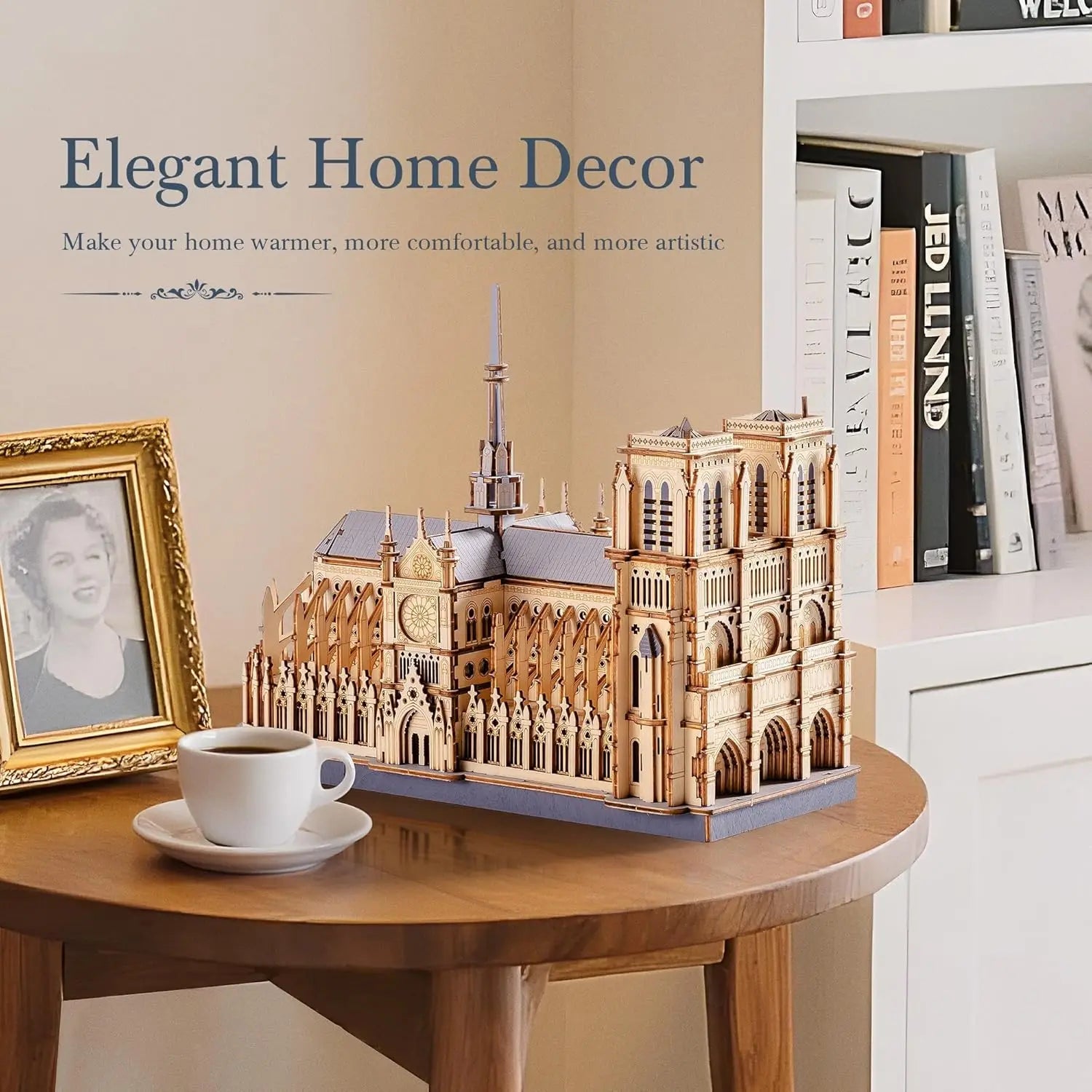 Robotime Rokr rompecabezas 3D catedral de París Kit de modelo de madera para adultos para construir juguetes DIY construcción kits de manualidades regalo Ideal