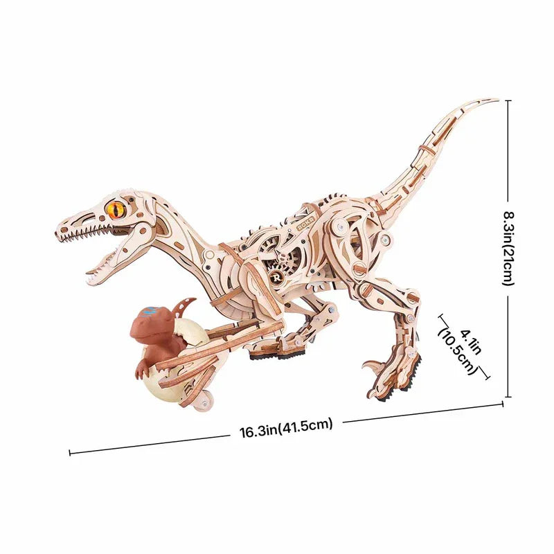 Rompecabezas 3D de Madera Robotime Rokr, Velociraptor Mecánico, Modelo de Velociraptor para Armar, Kit de Construcción Mecánica, Madera 3D LD01