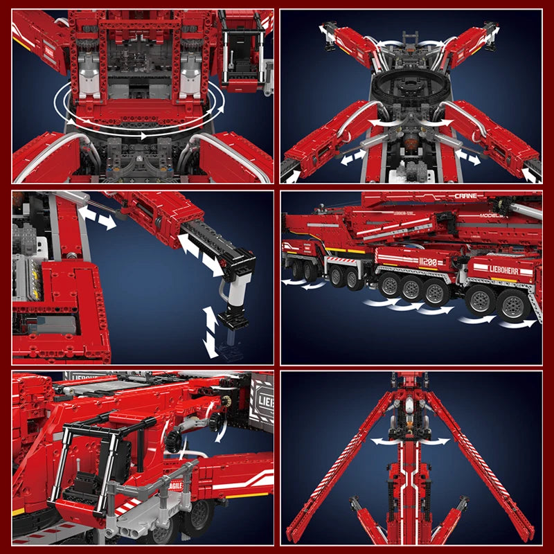Mould King 17007 17008 Camión Técnico de Juguete, Grúa Liebherr LTM 11200 RC, Bloques de Construcción, Ladrillos