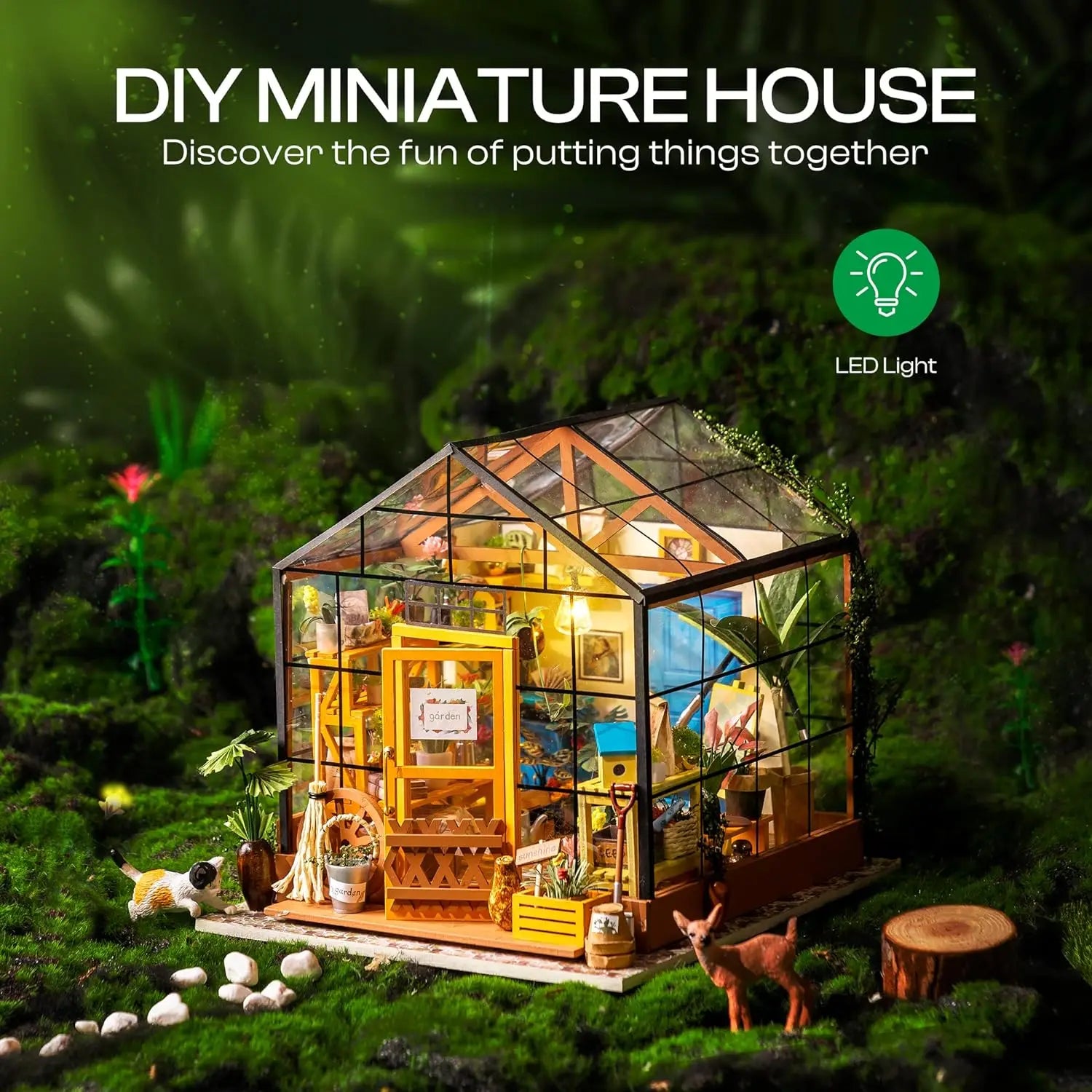 Robotime Mini casa verde Casa de flores de Cathy Casa de muñecas DIY Kit de muebles en miniatura de madera con LED Los mejores regalos de cumpleaños