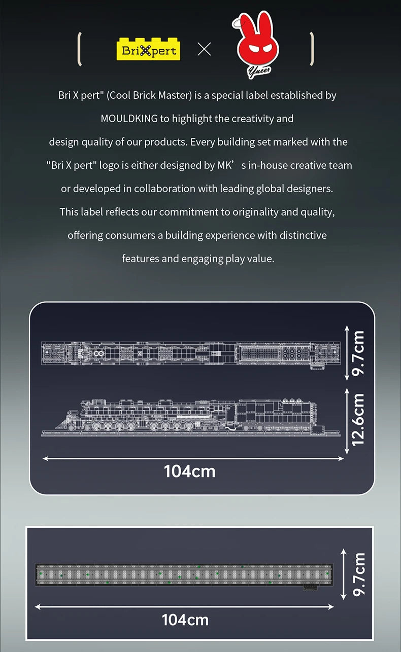 Mould King 12049 Tren de juguete técnico The Big Boy 4-8-8-4 locomotora