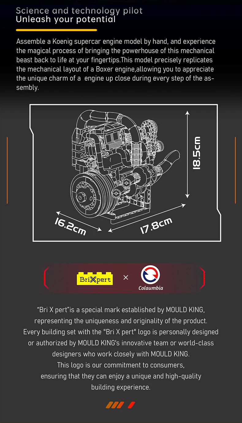Mould King 10215  motor de coche, conjunto de bloques de construcción de motor de supercoche motorizado