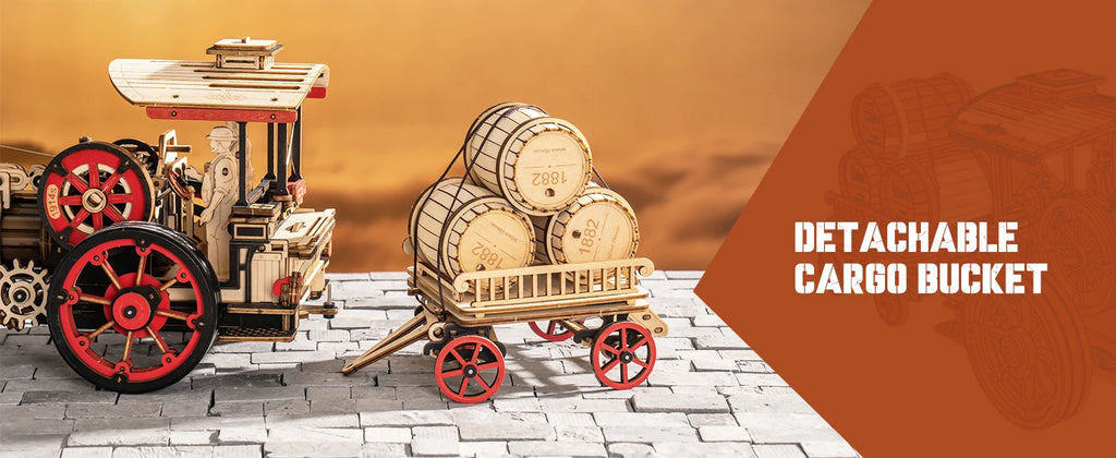 Robotime Rokr Kit de construcción de modelo de coche rompecabezas de madera 3D Kit de vapor 1:28 locomotora de vapor mecánica regalos impresionantes para adultos y adolescentes