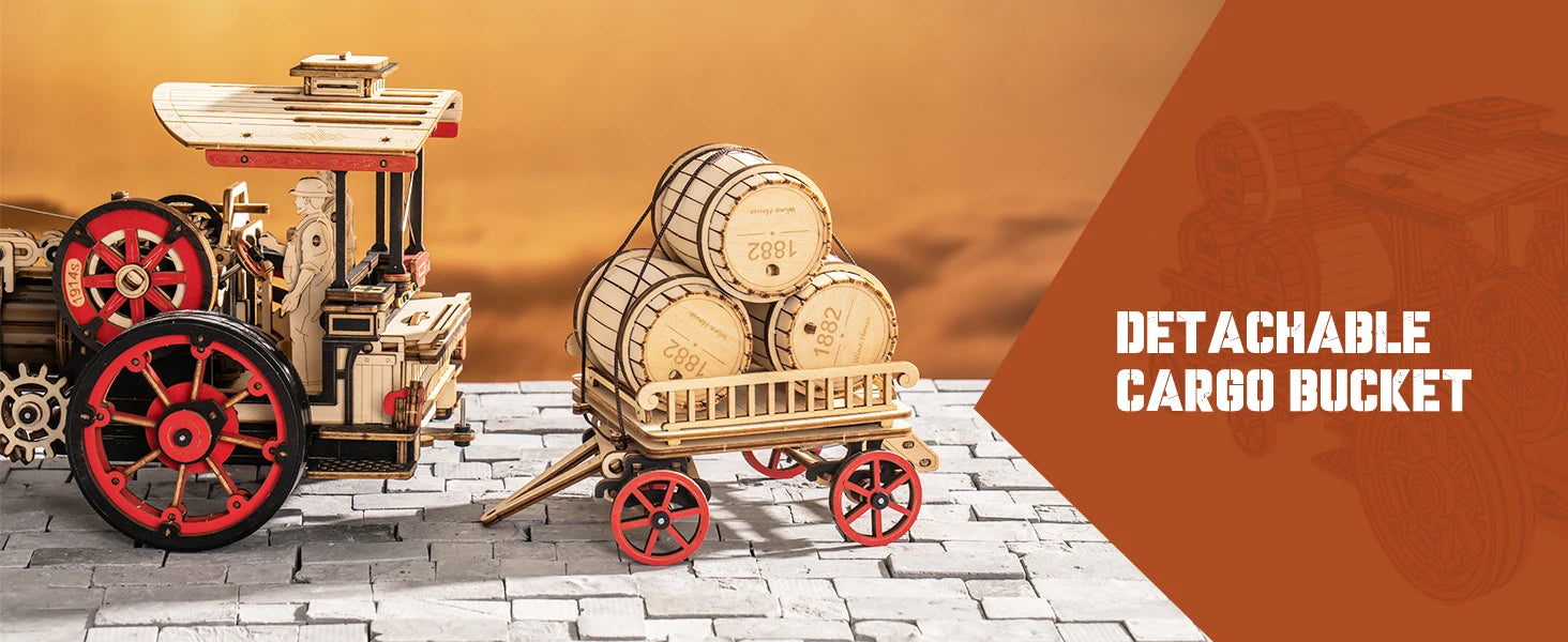 Robotime Rokr Kit de construcción de modelo de coche rompecabezas de madera 3D Kit de vapor 1:28 locomotora de vapor mecánica regalos impresionantes para adultos y adolescentes