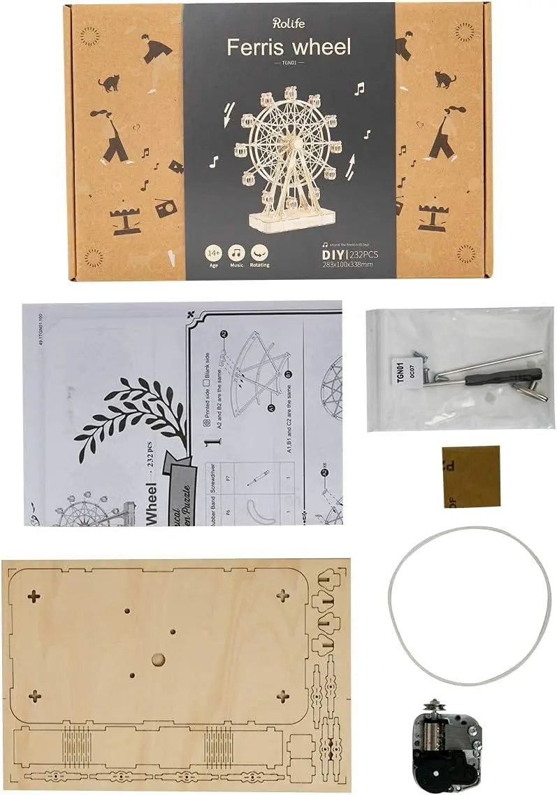 Robotime Rolife Rompecabezas 3D Noria Caja de Música Modelo Kit con Música para Niños y Adultos Manualidades Adultos Mujeres Rompecabezas 3D