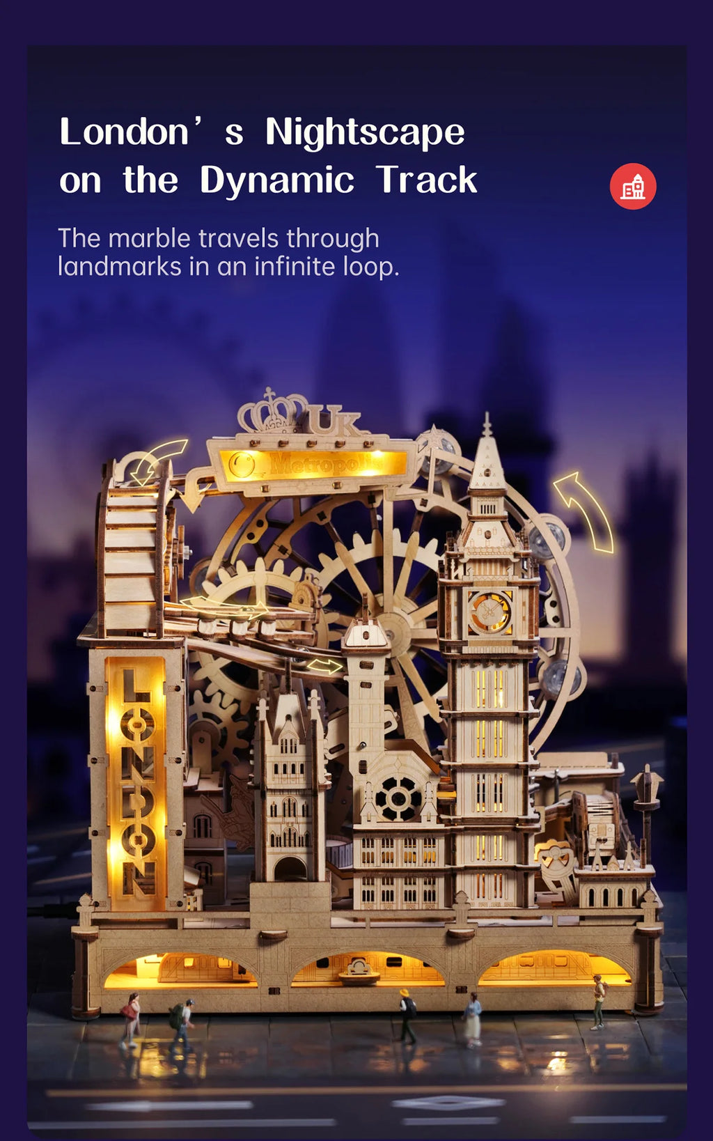 Robotime-rompecabezas de madera 3D, Kit de construcción de mármol, modelo de ciudad de Londres con luces, rompecabezas mecánico DIY para adultos y adolescentes