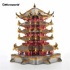 Microworld-rompecabezas de Metal 3D, edificio clásico chino, torre de grulla amarilla