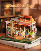 Robotime Kit de casa en miniatura, librería de esquina para casa de muñecas DIY con LED, kits de manualidades para casa de muñecas para adultos, cumpleaños para mujeres y niños