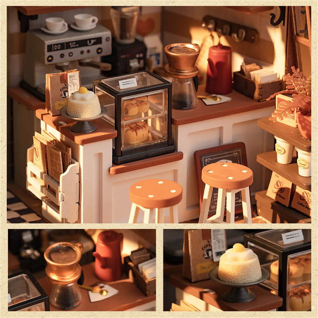 Robotime Rolife-rompecabezas 3D de cafetería para mujer y niño, Kit de casa de muñecas en miniatura, manualidades, regalo increíble, DG162, n. ° 17