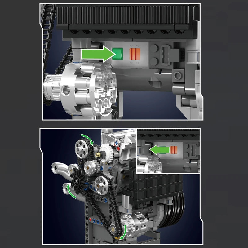 Mould King 10215  motor de coche, conjunto de bloques de construcción de motor de supercoche motorizado