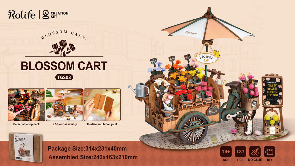 Robotime Rompecabezas de madera 3D Kit de carrito de flores Decoración Manualidades Regalos Kits de modelos para adultos Mujeres Niñas Niños